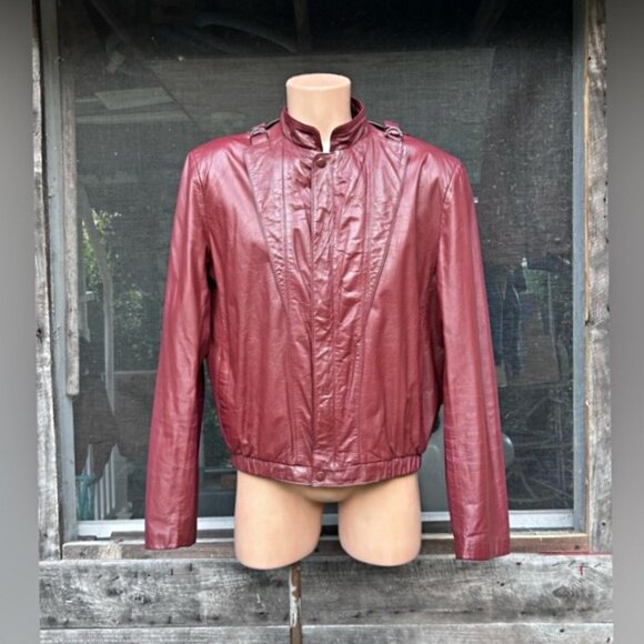 Vintage Retro 80s Leather Loft Oxblood Leather Cafe Racer Bomber Club Jacket~44~ - Picture 1 of 9